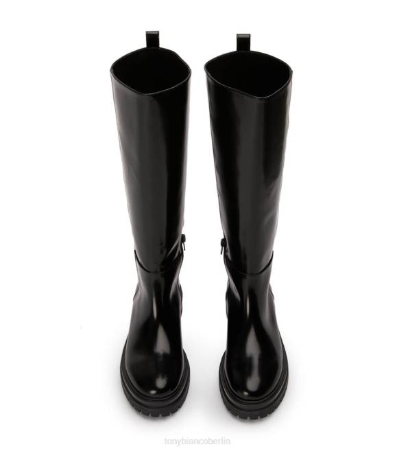 kniehohe Stiefel| de Tony Bianco Frauen Gummistiefel aus Kalbsleder Schwarz hochglänzend 4624400